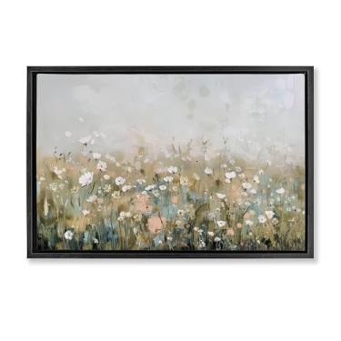 Imagem de Stupell Industries Arte de parede em tela flutuante com moldura preta Pastel Meadow Wildflowers por Elara Yasna, 43 x 63 cm