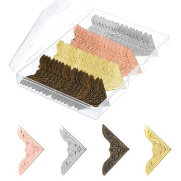 Imagem de 80 peças de cantos de livros de metal, protetores de canto de ferro vintage, protetor de borda decorativa com caixa de armazenamento para scrapbook, álbum de fotos, caderno, diário (ouro, prata, ouro