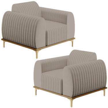 Imagem de Kit 2 Poltronas Pés D'Ouro Molino D02 Linho Bege C-107