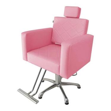 Imagem de Cadeira Evidence Fixa Hidráulica estrela Para Salão estofado Rosa Clar