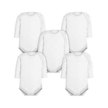 Imagem de Body Bebê Branco Manga Longa Kit 5 Peças Roupinha de Bebê 100% Algodão