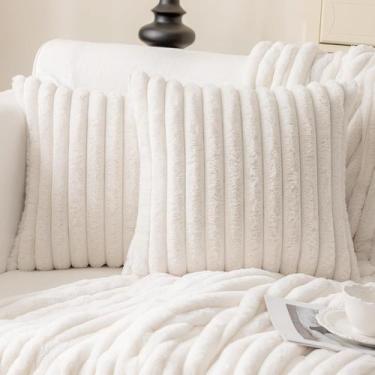 Imagem de Capas de almofada MOSAYT Faux Fur 45x45cm, conjunto de 2 brancas