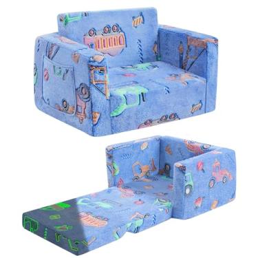 Imagem de Cadeira infantil confortável, sofá macio 2 em 1 dobrável para crianças, sofá conversível para espreguiçadeira, presente para aniversário de meninas e meninos, caminhão