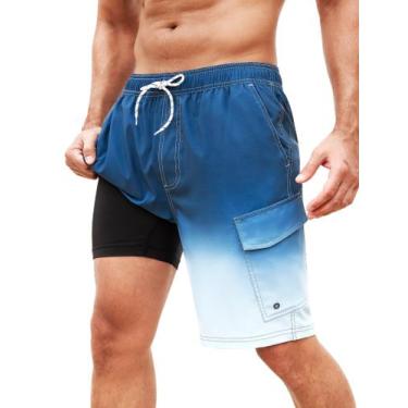 Imagem de Calções de banho SILKWORLD com forro de compressão masculino, azul, ta