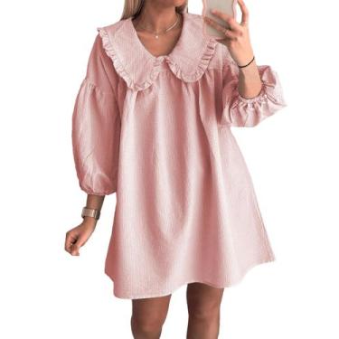 Imagem de Vestido feminino Babydoll xadrez Ynhonra 2024 mini rosa tamanho L
