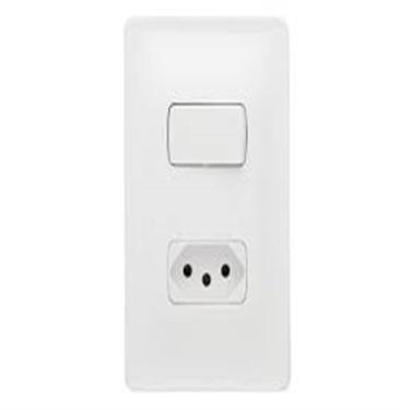 Imagem de Interruptor Pial Zeffia 1 Tecla Simples+Tomada 2p+T 10A 250V Com Placa Branca