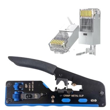 Imagem de Alicate Crimpar + 10 Conector Rj45 Blindado Cat6a Cat7