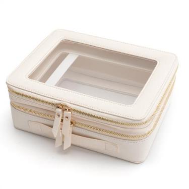 Imagem de Bolsa de maquiagem Aveniee Clear Double Layer com compartimento para p