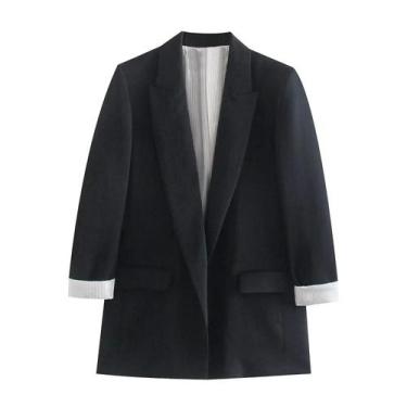 Imagem de Jaqueta Casual Feminina De Corte Solto Com Dois Botões E Lapela, Moda 