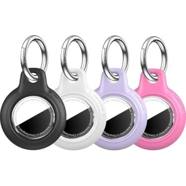 Imagem de YOKRWO Pacote com 4 unidades à prova d'água para Apple AirTag, capa para AirTag com chaveiro, policarbonato rígido + TPU à prova de choque e resistente a arranhões para AirTags, capa para Apple Air