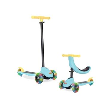 Imagem de KRIDDO Scooter infantil 5 em 1, inclinada para dirigir, scooter infantil com altura ajustável, 3 rodas iluminadas, ideal para uso interno e externo, presente para crianças de 1 a 5 anos, azul