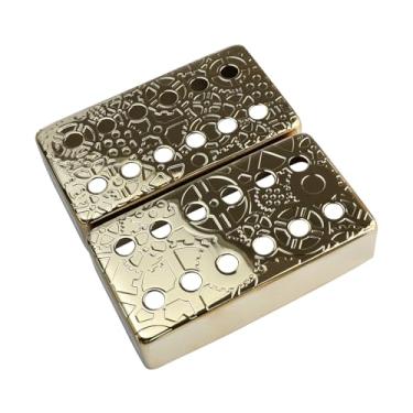 Imagem de OVSAL Conjunto de 2 capas de captador de guitarra de latão douradas de 50 mm/52 mm com haste de metal Spcing, capa para captador de guitarra humbucker para guitarra elétrica Ep Lp Les Paul