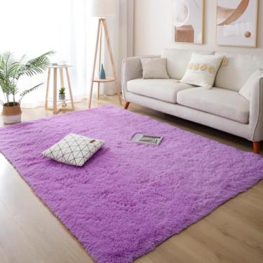 Imagem de Tapete branco fofo para sala de estar, quarto, decoração de casa, tapete grande, grosso, para meninas, quarto infantil, tapete rosa peludo (120 x 160 cm, 47 x 63 polegadas/roxo)