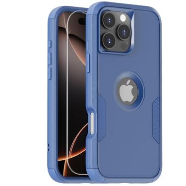 Imagem de pdxox Capa de proteção resistente para iPhone 16 Pro Max, 3 camadas, antiderrapante, proteção contra quedas, à prova de choque com 1 protetor de tela para Apple iPhone 16 Pro Max, Seablue de 6,9