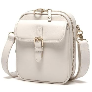 Imagem de Bolsas transversais pequenas para mulheres, bolsas carteiro de couro vegano, carteira vintage, antifurto, bolsas de ombro com compartimentos para cartões, Branco, Vintage