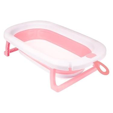 Imagem de Banheira Infantil Dobrável para Bebê, Portátil com Suporte, Rosa.