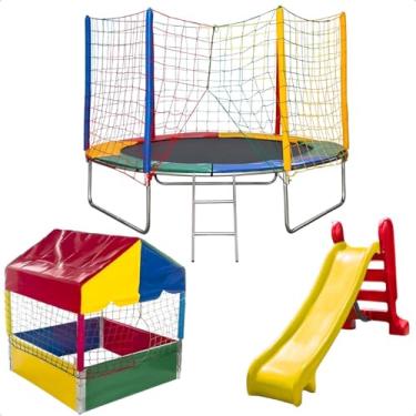 Imagem de Trampolim Cama Elástica Pula Pula 2,44m Piscina de Bolinhas 1,00m Escorregador Médio