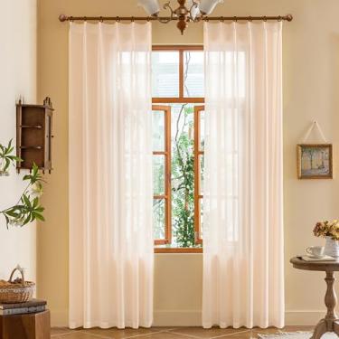 Imagem de Cortinas transparentes plissadas rosa 213 cm de comprimento para quarto de meninas, filtragem de luz, privacidade, ramo de árvore, cortinas plissadas com ganchos ajustáveis (sem anéis), rosa suave