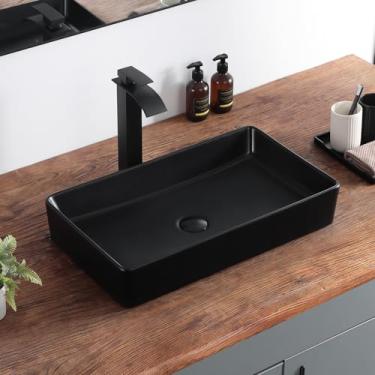 Imagem de KDKSC Vessel Sink 61 cm x 35 cm retangular preto fosco 61 polegadas cerâmica porcelana banheiro pia moderna acima do balcão arte bacia