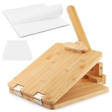 Imagem de Prensa de tortilha de madeira de bambu atualizada, máquina de tortilha quadrada de 25 cm com 60 peças de papel manteiga, prensa de massa mexicana de tortilha pataconera (cor: cor da madeira)