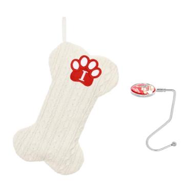 Imagem de Ulico Meia de cachorro com iniciais, meia de Natal de osso com letras, monograma bordado de malha grande meia de Natal para cães e gatos, meias de Natal para animais de estimação branco I