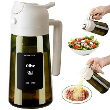 Imagem de SWEET VIEW Dispensador de azeite de oliva e pulverizador de óleo – Despejador de óleo de vidro à prova de luz de 470 ml para cozinha, fritadeira a ar, cozinhar, salada e churrasco