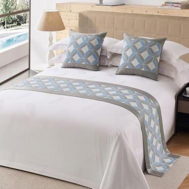 Imagem de Cachecol de corredor de cama de hotel, toalha de cama de luxo, decoração de cama moderna, colcha de quarto simples para a pele, para solteiro, queen, tamanho king, azul, apenas 2 fronhas 50 x 50 cm