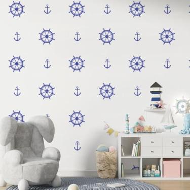 Imagem de Adesivo de Parede Infantil Marinheiro 08 Timões e âncoras, kit náutico para decorar quarto de bebê