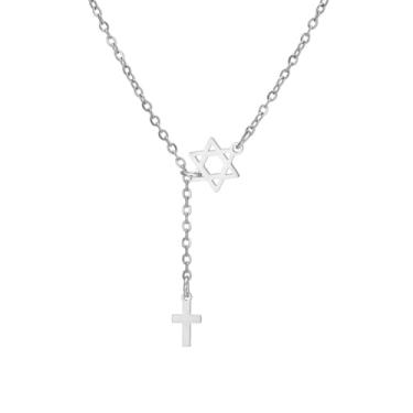 Imagem de Dreamtimes Colar com pingente de cruz de aço inoxidável com estrela de Davi, joias judaicas, colares hebraicos femininos, Medium, Aço inoxidável, Sem Pedra Preciosa
