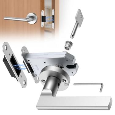 Imagem de Fechadura magnética invisível de porta automática, alça oculta, mini fechadura, design oculto de um lado, liga de alumínio para portas invisíveis/portas de estante/salas secretas (1, prata)