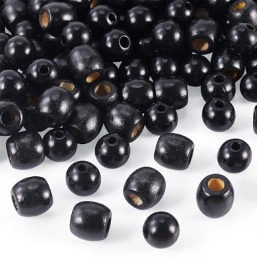 Imagem de Sparkeads 200 peças de contas de madeira de bordo natural barril e contas de madeira perfuradas redondas contas de madeira preta para artesanato de madeira inacabada conta espaçadora solta para