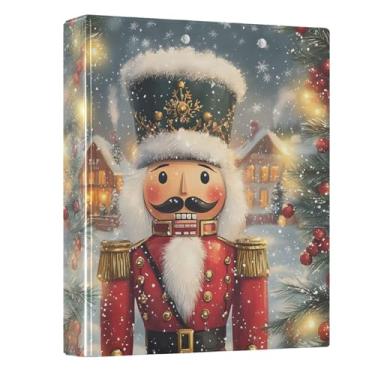 Imagem de Fichário de 3 anéis, quebra-nozes de Natal de 3,8 cm, fichários de três anéis com prancheta, serve para papel de 21 x 28 cm, 3 bolsos internos de PVC transparentes para material de escritório