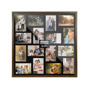 Imagem de Quadro Multifotos 16 Foto 10x15 Mural Painel Moldura 60x60cm Parede Sala Quarto Fundo Preto Retrato Criativo Pop Acetato(Tabaco)