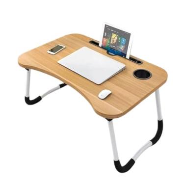 Imagem de Mesa Dobrável para Notebook Portátil Dobrável Articulada em Mdf Suporte para Laptop Cama Estudo Porta Tablet(Bege)