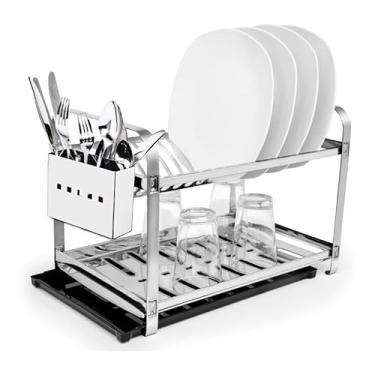 Imagem de Escorredor Inox 16 Pratos Porta Talher Inox Bandeja Coletora Preta