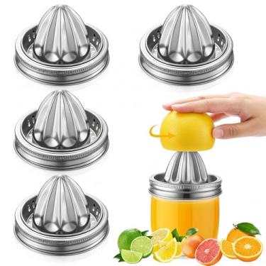 Imagem de LemonRoad 4 peças de aço inoxidável Mason Jar Juicer Lid Manual Espremedor de suco para 9 cm de boca larga, alargador de citrinos para limões, limões, laranjas, acessórios para sucos