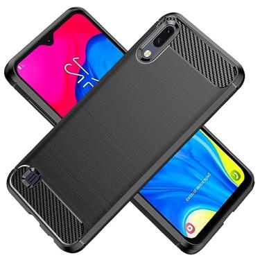 Imagem de KOARWVC Capa de celular para Galaxy A10, Samsung M10 SM-A105F, capa traseira de TPU macio à prova de choque de fibra de carbono para Samsung Galaxy A10 (preto)