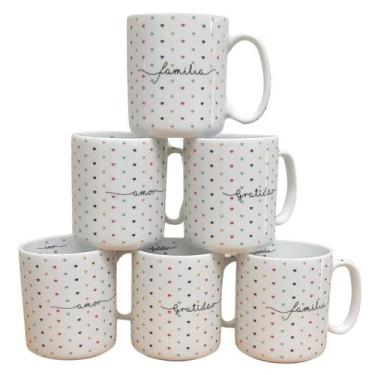 Imagem de Kit Jogo Conjunto 6 Canecas 300ml Porcelana Estampa Variada - Antilope
