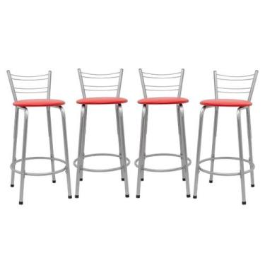 Imagem de Kit 4 Cadeira Para Balcão Ilha Bistrô Banqueta 60cm Flórida Prata Bar 