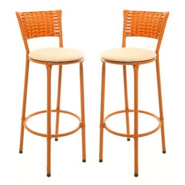Imagem de KIT 2 Banquetas Alta Encapada Junco IMBUIA Area de Lazer Cozinha Balcã