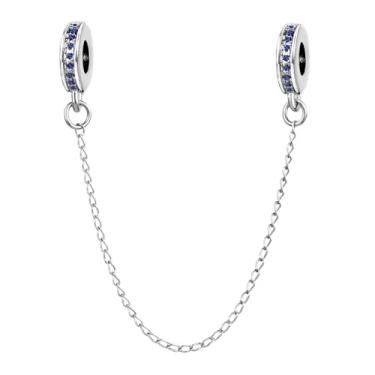 Imagem de MiiFort Pingente de corrente de segurança de zircônia cúbica serve para pulseiras Pandora Moments Pedras de nascimento para mulheres, One Size, Cobre, Sem Pedra Preciosa