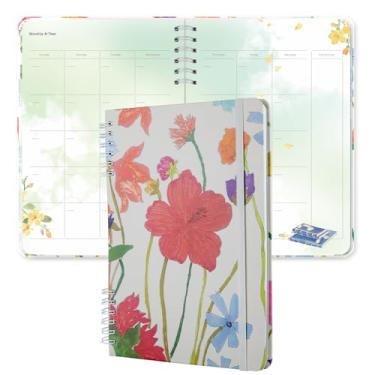 Imagem de SIIXU Agenda mensal colorida sem datas, organizador floral para trabalho, escola e organização pessoal, pequeno diário bonito A5 com desenhos de flores exclusivos