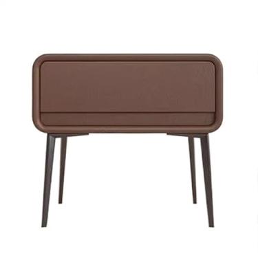 Imagem de Mesa de cabeceira de cabeceira de madeira maciça minimalista moderna mesa de cabeceira de perna alta minimalista pequena gaveta única couro cabeceira móveis armário de armazenamento mesa de cabeceira