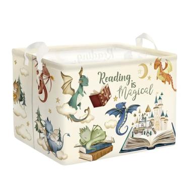 Imagem de HUUMONSS Dinossauro cesto de roupa suja dobrável para crianças cesta de armazenamento grande meninos meninas caixa de brinquedo para quarto de bebê, livros mágicos, 36L