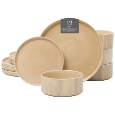 Imagem de Gibson Elite Solana Coast: Conjunto de Jantar em Cerâmica de 12 Peças para 4 Pessoas em Reativo de Estonewave, Design Moderno