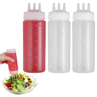 Imagem de Qianyu 3 garrafas de espremer com 3 furos de 300 ml, ketchup de tomate, ketchup de cozinha, recipiente dispensador de espremer para molho, ketchup, mostarda, óleo, tinta para churrasco, panqueca de