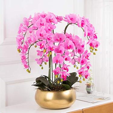 Imagem de DCYEQRQ Flor artificial em vaso 70 cm borboleta orquídea flor artificial com grande vaso dourado flores de seda buquês falsos para casa festa de casamento decoração de escritório planta artificial Fl