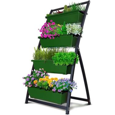 Imagem de Suporte para flores Vasos de flores, canteiro elevado 4 pés - plantadores elevados autônomos jardim vertical, caixas recipientes, vasos(Green)