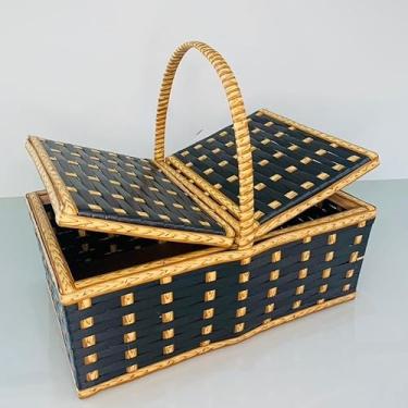 Imagem de Cesta Piquenique em Madeira e Fibras - Design Elegante, Dimensões Inteligentes e Acessório Completo para Momentos Especiais (Black Bambu)