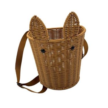 Imagem de Colaxi Cesta infantil PP Rattan Adereços para fotografia Alças de ombro ajustáveis ​​decorativas Mochila infantil de tecido para uso doméstico